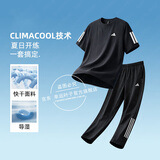 阿迪达斯（adidas）快干清风套装 三条纹运动两件套男 短袖T恤跑步健身训练梭织长裤 快干2件套/短袖黑色+长裤 M