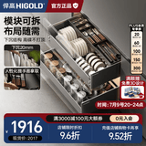 悍高（HIGOLD）希勒系列厨房橱柜碗碟拉篮抽屉式厨卫拉篮调味篮碗篮厨房置物篮 希勒4.0pro-750柜双层组合(4.0平篮+pro碗碟篮)