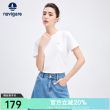 Navigare意大利小帆船短袖T恤衫女夏季圆领百搭体恤衫修身短款基础款上衣 科技白 M