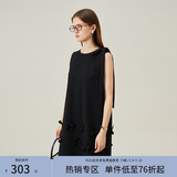范思蓝恩花梨裙 无袖设计感气质A字连衣裙夏装新款韩版系带蝴蝶结 黑色 S