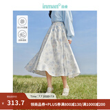 茵曼（INMAN）亚麻吊带植物碎花连衣裙女2026年夏季法式方领泡泡袖蓝色长裙 白底蓝花半身裙-18412674 S