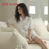 古今（GUJIN）双层棉纱100%纯棉睡衣女短袖26新款家居服大码可外穿甜美套装XL