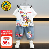 G.duck小黄鸭联名儿童奥特曼衣服套装男童夏装宝宝短袖t恤牛仔裤两件套 白色套装 110 尺码4~5岁【100-110cm】