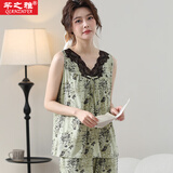 芊之雅（QIANZHIYA）睡衣女夏天中年妈妈莫代尔棉居家服无袖背心七分裤坎肩家居服套装 LND-62638#绿色 L 参考体重100-120斤
