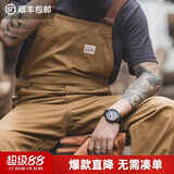 马登工装 复古卡其色背带裤男阿美咔叽经典工装帆布休闲裤男 杏黄色 S