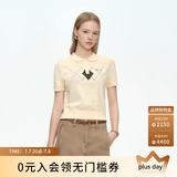 ELAND衣恋【青藤衫】100%棉毛衣女短袖菱格短款套头针织T恤26春夏新款 象牙白/白色(39)Ivory M /165