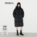 MO&Co.羽绒服90鸭绒高领连帽轻暖高密防钻绒双门襟中长款量感暖核 黑色 S /160