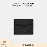 蔻驰（COACH）奥莱男士老花炭黑色纤巧型证件卡包银行卡名片夹包 炭黑色/黑色