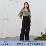 范思蓝恩 春秋装新款拖地裤子女高腰直筒裤休闲裤显瘦长裤 黑色 L