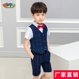萝卜呗呗儿童礼服男儿童西装男套装礼服男童西服钢琴主持演出服中小花童 马甲+短裤+衬衫+领结 130cm建议体重43-50斤
