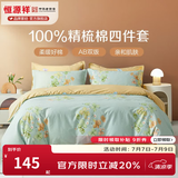 恒源祥 四件套 纯棉床上四件套斜纹ins风全棉亲肤双人床单被套枕套4件套 韵味 40支 【100%纯棉】 四件套1.5m床 床单款 （被套200*230cm）