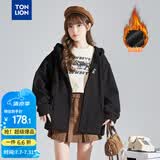 唐狮（TonLion）2026春季新款针织外套女休闲卫衣开衫连帽上衣 加绒款/黑色 XL