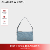 CHARLES&KEITH褶皱手提斜挎小方包腋下包女士生日礼物CK2-80160183 CK2-80160183-1Denim Blue深牛仔蓝色 S