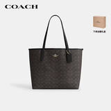 蔻驰（COACH）【品牌直供】女士CITY33大号单肩手提托特包CV976深咖拼黑色礼物