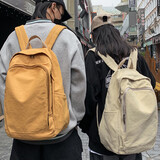 JINSHIWQ原创帆布双肩包女大学生书包简约原宿高中生男旅行大容量复古背包