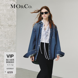 MO&Co.牛仔夹克春秋土耳其棉怀旧洗褪细钻宽松衬衫外套摩安珂 牛仔蓝色 S 160