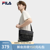 FILA【黑武士】斐乐官方男包斜挎包老花轻便防泼水挎包复古老花单肩包 正黑色-BK XS