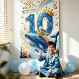 仕彩10岁男孩生日快乐仪式感布置儿童派对海报挂布背景墙场景装饰氛围
