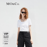 MO&Co.春夏U领短袖T恤LOGO胶章简约修身内搭外穿摩安珂 漂白色 建议和客服确认尺码哦 XS 155 建议和客服确认尺码哦