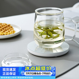 忆壶茶 玻璃茶杯茶具喝水杯子茶道杯 绿茶杯红茶带过滤竹木盖泡茶杯 【保温套装】玻璃盖杯+保温座