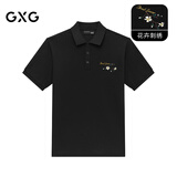 GXG男装 花卉刺绣短袖POLO衫男保罗衫 黑色 L