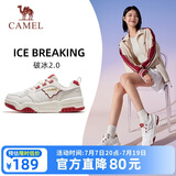骆驼（CAMEL）破冰2.0运动女鞋休闲耐磨低帮板鞋子 X24C09L7633S 象牙白酒红 35