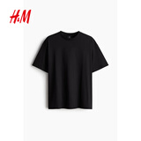 H&M男装女装T恤春季重磅柔软舒适美式潮流情侣装短袖上衣0608945 黑色 M 175/100（建议尺码拍小一码）