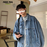 Foss Phil牛仔外套男士春秋季宽松休闲夹克复古上衣潮牌男装HQ1204蓝色L