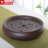 正扬紫砂茶盘托盘圆型手工小号功夫茶具套装办公茶台陶瓷干泡盘储水盘 10英寸紫砂双龙戏珠-紫色