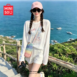 名创优品（MINISO）雪花棉t恤女夏季2026新款长袖体恤防晒罩衫女士薄纱宽松大码上衣