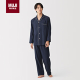 MUJI男式无侧缝双层纱织睡衣家居服 深藏青色6A XL