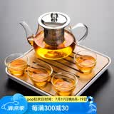 瓷牌茗茶具（cipaiming teaset） 透明玻璃茶具整套套装家用功夫茶壶茶杯会客泡茶器 透明八骏壶4玉兰杯+小四方盘