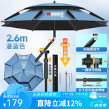 沃鼎钓鱼伞新款钓鱼遮阳伞户外垂钓伞拐杖伞大伞太阳伞沙滩伞台钓伞 2.6米 机械臂拐杖 伸缩下杆-湛蓝