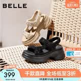百丽（Belle）繁星亮片休闲凉鞋女2026夏新款商场同款厚底增高凉鞋F4A1DBL6 黑色 38 (240mm)