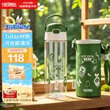 膳魔师（THERMOS）小鹦鹉儿童大容量吸管杯幼儿园男小学生开学tritan水杯必备绿