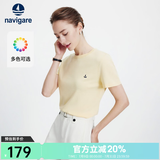 Navigare意大利小帆船短袖T恤衫女夏季圆领百搭体恤衫修身短款基础款上衣 夏柠黄 针织款 L
