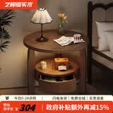 艺柳园实木茶几休闲阳台客厅沙发边几边柜小圆桌创意角几边桌小桌子 双层带抽屉款-胡桃色58cm【全实木】