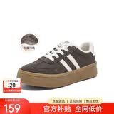 百思图时尚复古户外运动德训鞋厚底女休闲鞋V2506AM5 咖/米白绒里36