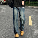 FOG SKY美式牛仔裤子男士夏季休闲长裤水洗做旧工装直筒宽松FN06复古蓝XL