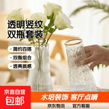 玻璃花瓶透明植物插花瓶水培容器大花瓶装饰客厅摆件 透明竖条纹（17*5.5*8） 1个装