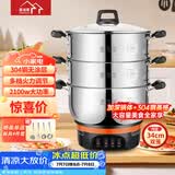 惠当家（Hui Dang Jia）电蒸锅电锅多功能电热锅电炒锅家用无涂层电蒸锅一体电煮锅加厚304不锈钢电火锅G08-34双