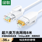 绿联超六类网线细线 CAT6A纯铜万兆成品跳线 家用电脑网络连接线 兼容千兆百兆宽带8米白色45483