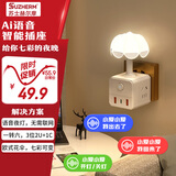 苏士赫尔摩【7彩AI声控】欧式温馨夜灯魔方插座一转多 3位+2USB+Type-C无级调光三档色温,卧室氛围充电双场景