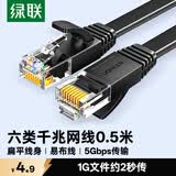 绿联六类网线 千兆网络宽带线 CAT6类家用电脑监控扁平网线 8芯双绞成品跳线 0.5米 黑色50172