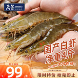 万景国产大虾 盐冻北海白虾(大号) 80-100只净重4斤 家庭聚餐海鲜