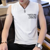 汉角 夏季男士潮牌运动坎肩t纯棉V领青年学生马甲韩版健身修身背心男潮流无袖恤时尚衣服 8015白色 XL/175【120-135斤】