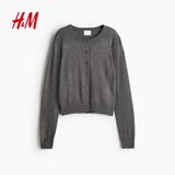 H&M女装毛针织衫夏季慵懒风休闲打底衫短款开衫内搭外套0579541 混灰色167 XS 155/80
