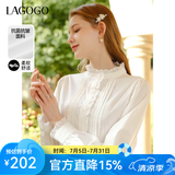 LAGOGO【抗菌抗皱】法式木耳边白衬衫女士拉谷谷春秋长袖立领上衣 本白色(V1) XL