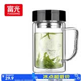 富光双层玻璃杯商务泡茶杯子 大容量男女耐热办公水杯带把黑色320ml