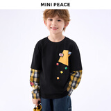MINIPEACE太平鸟童装男童春秋装儿童长袖T恤假两件格子卡通上衣